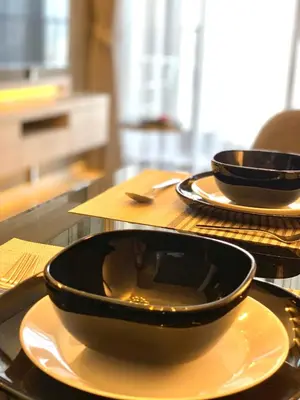 two black bowls are sitting on a table at Luxurious & Romantic in the Heart of BKK#H MRT/BTS! in Bangkok