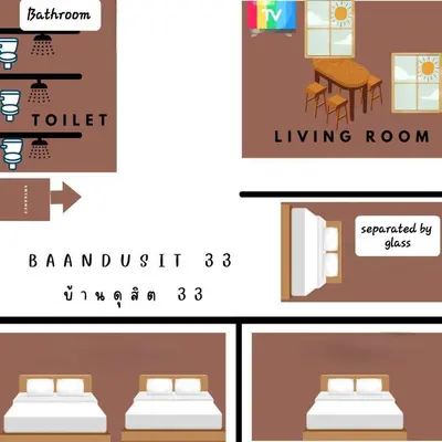a room with a bed and a living room at Baan33 check in by yourself code inbox 4fl behind Amazon cafe in Bangkok