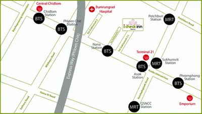 a map of the city of london with red dots at iCheck inn Nana by Aspira in Bangkok