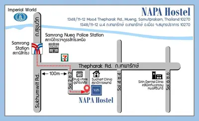 a map of the karma hospital in korea at Napa Hostel Samrong Station in Samutprakarn