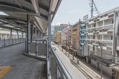 a view of a train station from a building at U4 Large 2 bed rooms full kitchen 200m to BTS in Bangkok