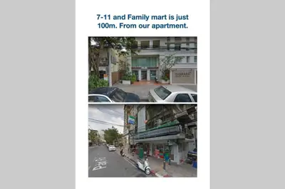 a collage of two pictures of a city street at P3 Silom Large 2beds full kitchen WIFI 4-6pax in Bangkok