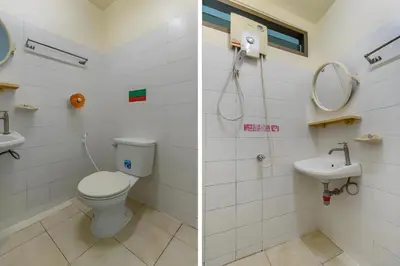 two pictures of a bathroom with a toilet and a sink at OYO 583 Sweethome Guest House in Bangkok Noi