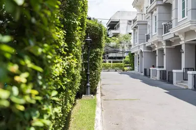 a street with ivy on the side of a building at MIQ Asoke202 Pool Villa - Asoke BTS 16 Pax in Bangkok