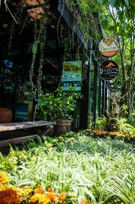 a garden with plants in front of a store at โรงแรมบ้านเพิ่มสุข อิมแพ็ค เมืองทอง in Pak Kret