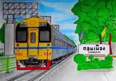a painting of a train on the tracks at Asia Don Mueang Bangkok Condominium in Thung Si Kan