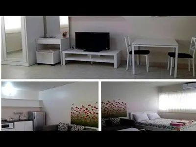 two pictures of a living room and a room with a television at Poppular Palace Don Mueang Bangkok, 5-minute drive from Impact Arena in Ban Bang Phang