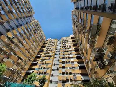 a tall building with balconies on the side of it at Great Location At IMPACT ARENA Muang Thong Thani C3 in Pak Kret