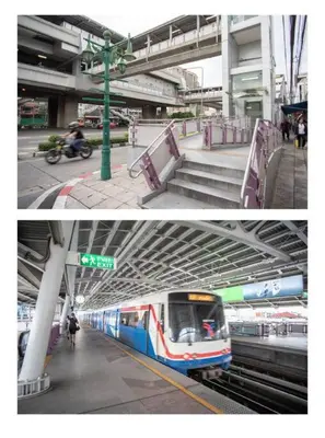 two pictures of a subway station with a train at T4 Two Bedrooms Full kitchen/1 min to BTS in Bangkok