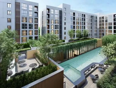 an image of an apartment complex with a swimming pool at NEST Sukhumvit71 BTS - Pool, Fitness, Parking, Wifi in Bangkok